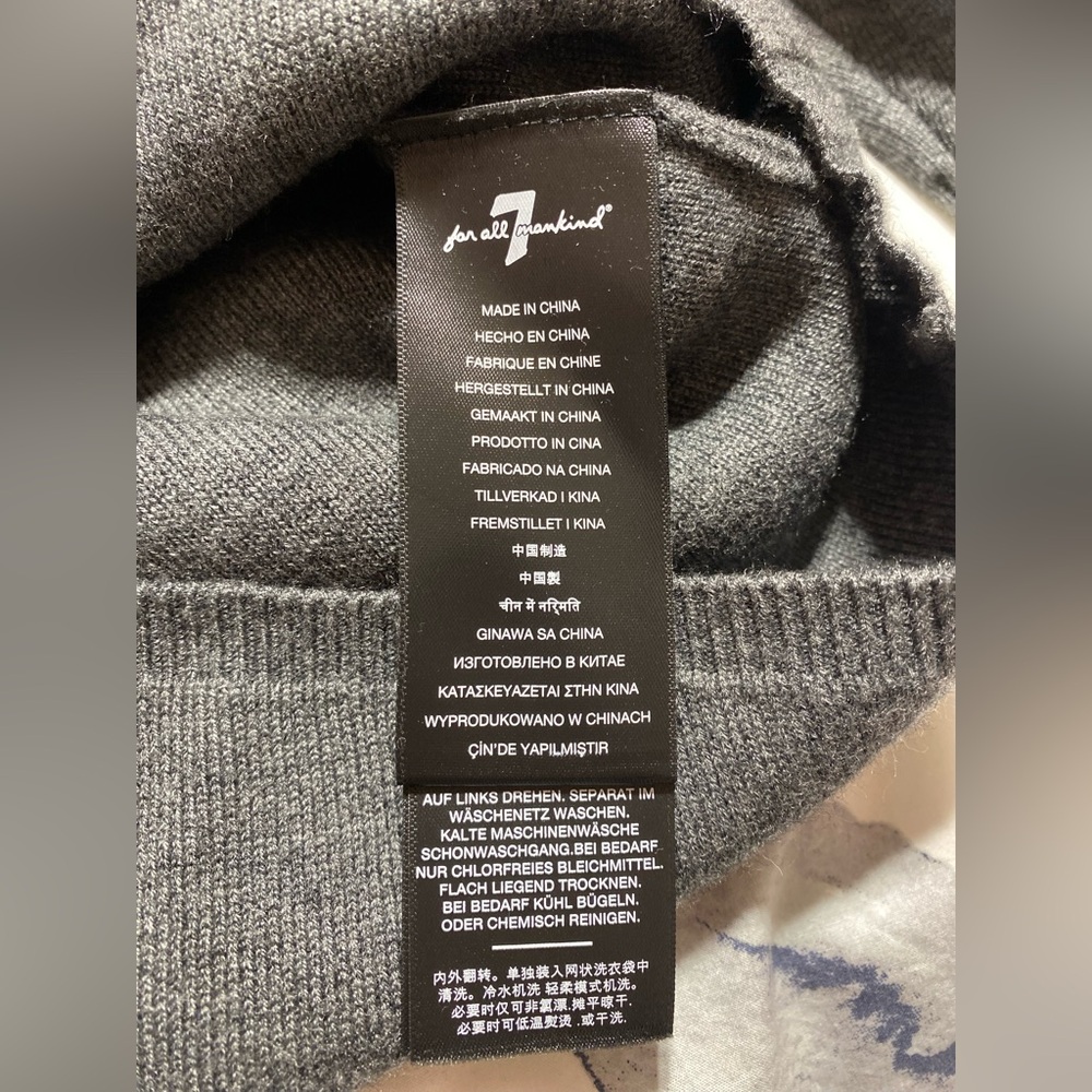 NWOT 7 For All Mankind Cashmere Blend Grey Knit Drawstring Sweater Hoodie XL - Picture 10 of 12